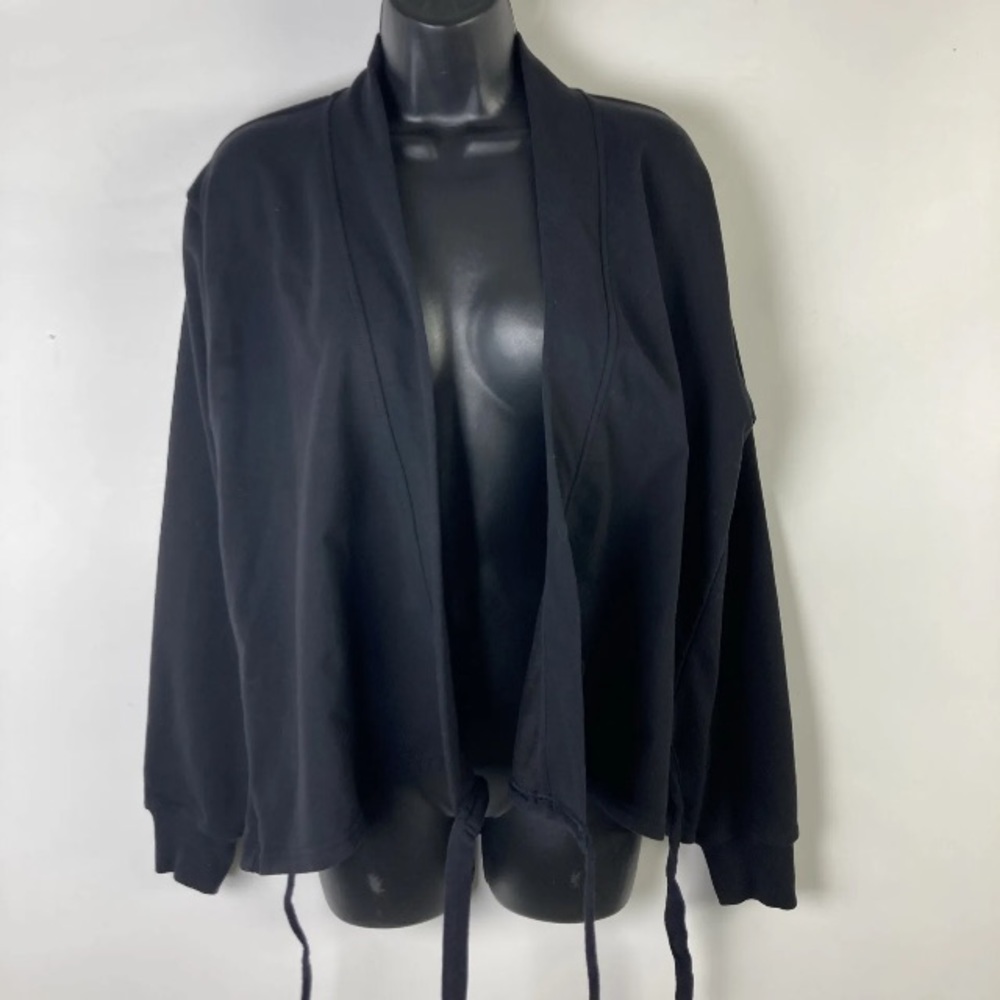 Athleta S Sweatshirt Jacket Black Retroterry Wrap Relaxed Fit